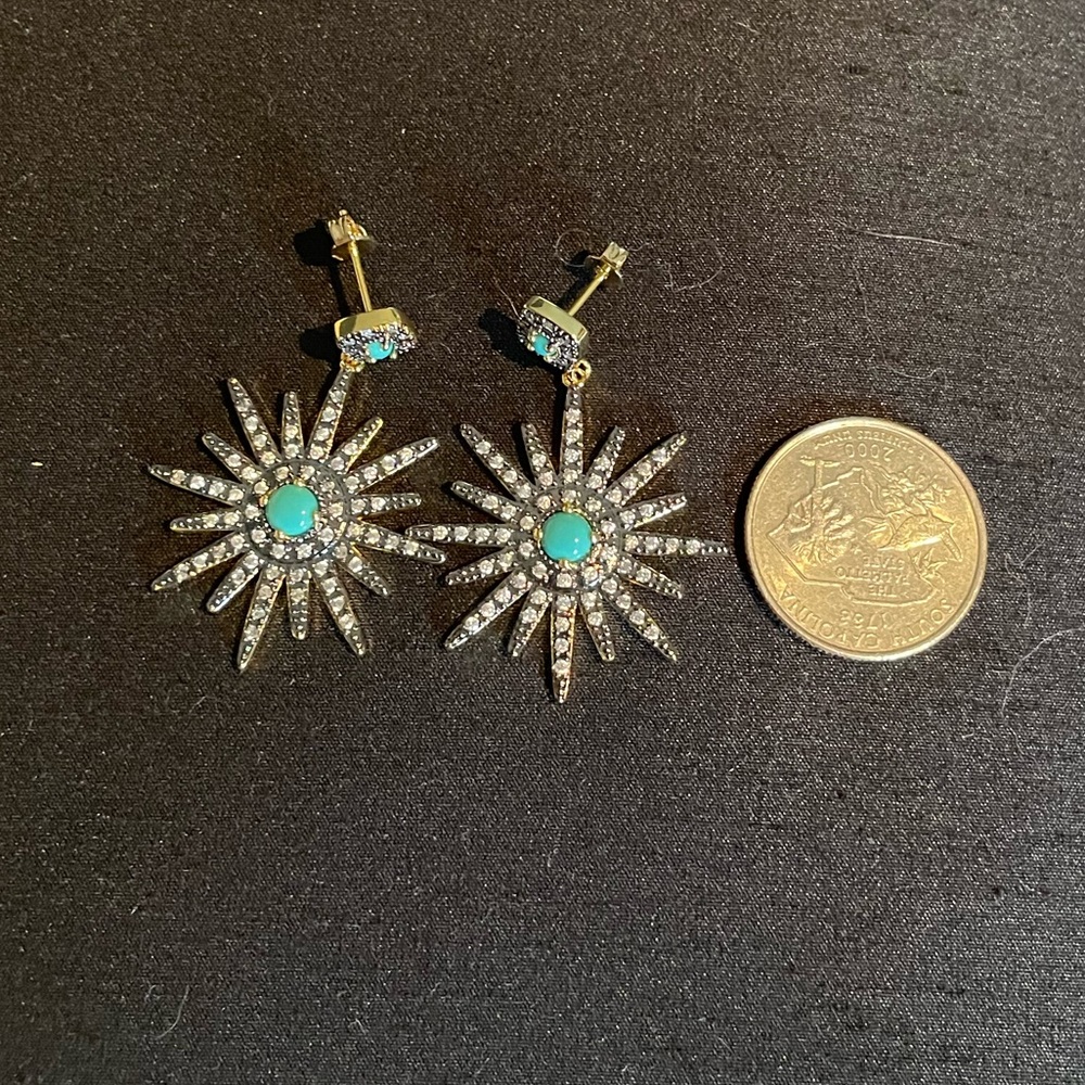💥NWT💥 Adornia Turquoise & Swarovski Crystal Starburst Earrings - Picture 6 of 6